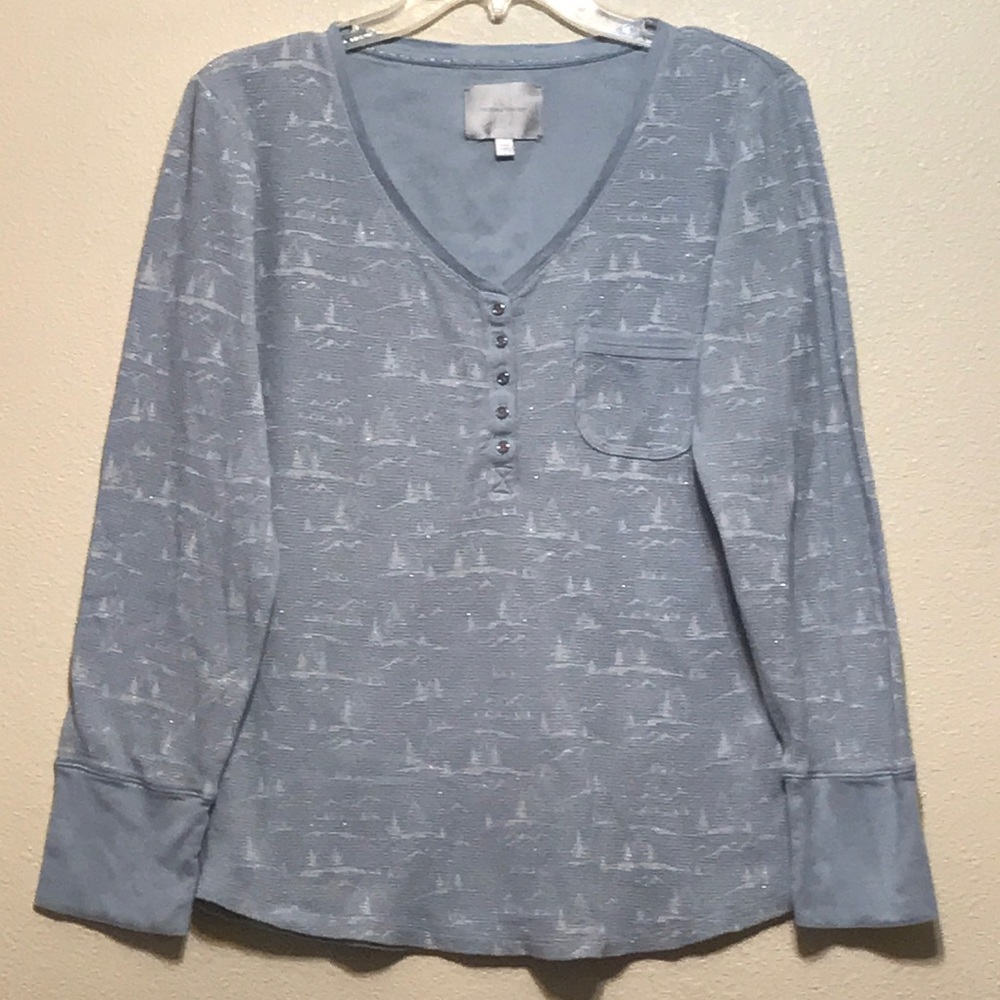 Victoria’s Secret Top Sleep Wear Shimmer Light Blue/White Printed Size Large